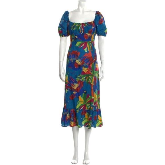 House of Harlow 1960 - Blue Tropical Print Linen A-line Maxi Dress Size Medium - Picture 1 of 12